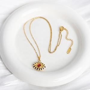 Collier pendentif œil turc <span class=keywords><strong>mal</strong></span>éfique en émail coloré, plaqué or 18 carats, en acier inoxydable, étanche et résistant au ternissement - Product Image 6