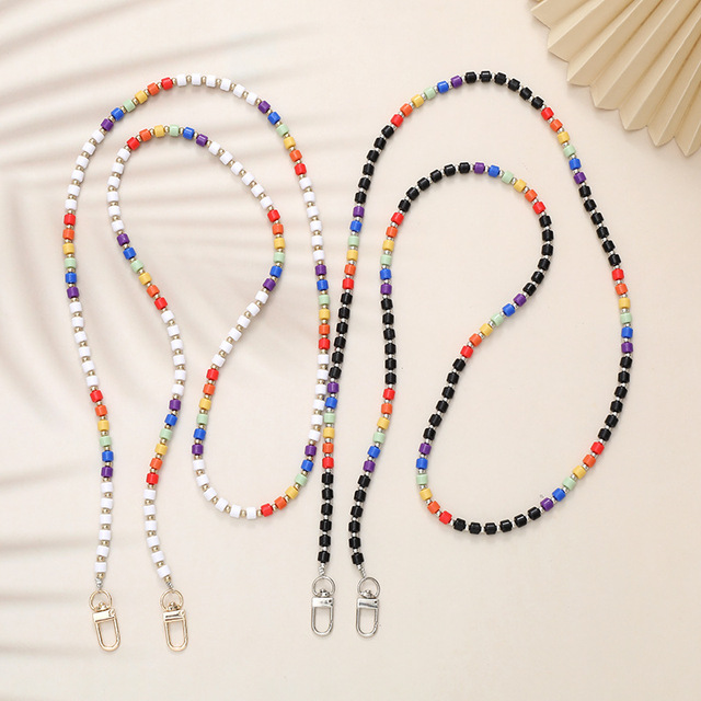 Beaded Cell Phone Charm Strap Square Crossbody Phone for Hanging Mobile Pearl Crystal Lanyard Crossbody Phone Chain Accessories