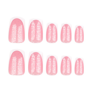 <span class=keywords><strong>Faux</strong></span> ongles pré-dessinés rose nude avec pointes françaises et bords blancs, super scintillants et brillants, pour manucure rapide - Product Image 5