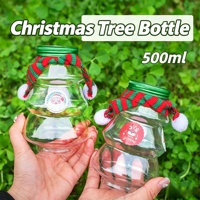 Bouteille en plastique PET en forme de sapin de Noël, jetable, pour jus, thé au lait, biscuits, bonbons, collations, pot de rangement, conteneur décoratif pour fête