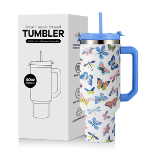 Vaso de 40oz con pajita de doble y tapa para sorbos, taza de viaje de acero inoxidable con aislamiento al vacío reutilizable, sin BPA - Product Image 1