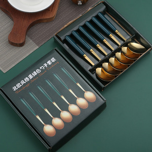 Dark Green And Gold Spoon Gift Set Stainless Steel <b>Dessert</b> Spoons For Home Use 6Pcs Set - Product Image 4