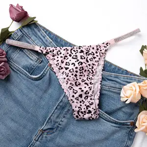 Roupa Interior g Thongs Letra Diamante Cinto Elástico Estampa Leopardo Seda Gelo Sexy Underwear Mulheres Menina