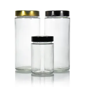 Straight Side Round 240 Ml Empty Glass Honey Jars Glass Food Bocal En Verre With Deep Metal Lid