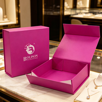 Boîte à bijoux rigide en papier, pliable magnétique, couleur magenta, impression personnalisée, vernissage, luxe