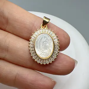 Wholesale Nacre Sea Shell Religious Saint Benedict Virgin Guadalupe Pendants Charms For Jewelry Making Women Necklace