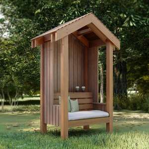 Outdoor Solid Wooden Bench with Arches, Rustic Style <strong>Cedar</strong>/Fir <strong>Wood</strong> Log Bench for Patio Garden, Backyard - Product Image 3