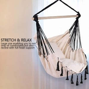 <span class=keywords><strong>Hamac</strong></span> de jardin moderne en macramé avec deux oreillers en <span class=keywords><strong>bois</strong></span>, portable et pliable, mobilier d'extérieur - Product Image 3