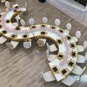 Otel düğün mobilyası <span class=keywords><strong>Modern</strong></span> lüks parti olay masa Metal altın paslanmaz çelik S şekli serpantin düğün masa - Product Image 2