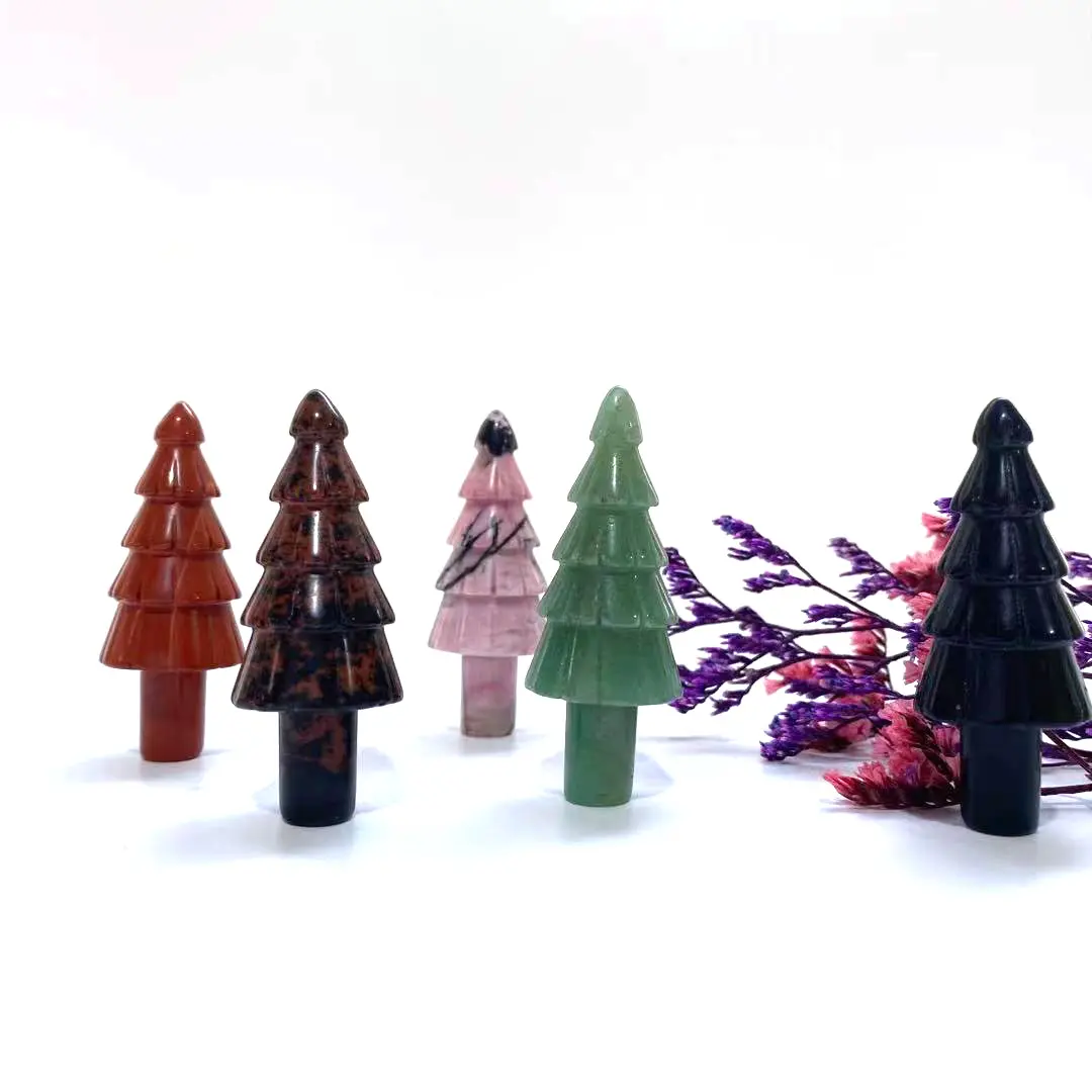 Wholesale Natural Crystal High Quality Hand Carving Crystal Pine Christmas tree for gifts