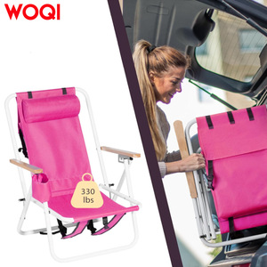 Silla de playa plegable ajustable Woqi de 31.3 pulgadas con portavasos y 4 ángulos de inclinación, tela Oxford, color rojo rosa - Product Image 3