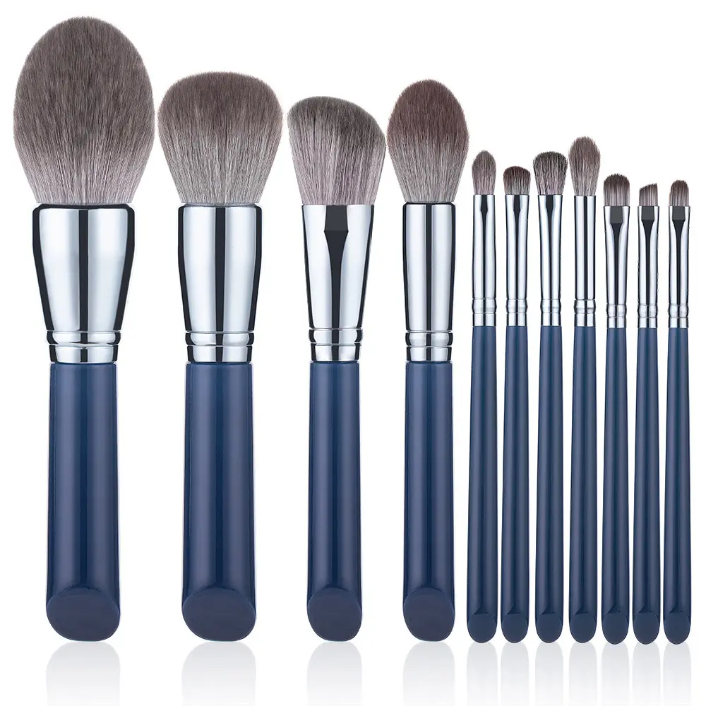 Yimart Exquisite 11pcs Blue Makeup Brushes Set Powder Wood Handle Concealer Cosmetic Eyebrow Beauty Brushes Set Tools