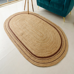 Premium Quality Modern Oval Shape Jute <b>Rug</b> Indian Village Hand Braided Vibrant Beige <b>Grey</b> Abstract Design <b>for</b> Office Living Set - Product Image 6