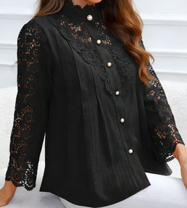 Blusa Elegante de Encaje para Mujer, Primavera/Verano 2026, Diseño Simple, Manga Larga, Tejida, Estilo Moderno, USA - Product Image 1