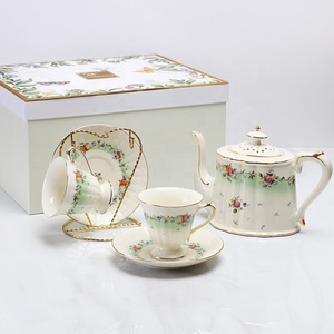 Best Selling European Luxury Ceramic <b>Coffee</b> & Tea <b>Set</b> Fruit Pattern with Gold Border for Home or Gifts - Product Image 2