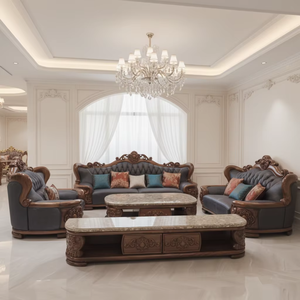 Antique Classical Luxury <b>Sofa</b> Set Strong Solid <b>Wood</b> <b>Frame</b> Full Genuine Leather Sectional Design for Apartment Hotel Use - Product Image 1