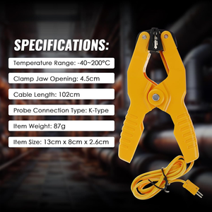 Sonda Termopar Tipo K con Abrazadera -40~200°C ° C(-40~392 ° F) |   Sensor de Temperatura de Alta Precisión para Tuberías HVAC y Medición Industrial OEM - Product Image 3