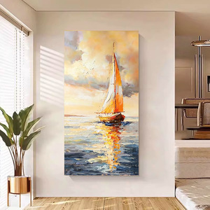 Hand Painted Oil Painting Seascape Sailboat Sunset Wall Art Unframed <b>Canvas</b> Home Decor Entrance Hallway Artwork - Product Image 1