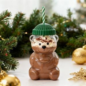 Phim hoạt hình nhân vật uống nước dễ thương bao bì cà phê Teddy rơm hình cup gấu nhựa chai nước trái cây với cap - Product Image 6