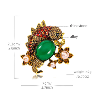 Broche de Lujo con Perlas y Diamantes de Imitación de Pez Koi, Pin de Solapa Vintage con Diseño de Animal, Broche de Aleación de Zinc Estilo Chino para Decoración de Vestidos y Trajes de Mujer - Product Image 4