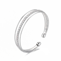 Bracelet manchette ouvert double rangée plaqué or, pavé de zircone transparente, extrémités à billes réglables, accessoire de bijoux pour femme pour mariage et soirée