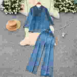 Conjuntos Casuales Holgados para Mujer, Top y Pantalones Plisados de Cintura Alta, Ropa Americana al por Mayor - Product Image 2