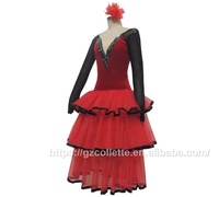 Robe de danse pour filles robe de scène tutu de danse variation espagnole jupe en dentelle gâteau à trois couches robe de longueur cheville de danse de ballet
