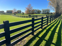 Clôture pour chevaux en PVC noir à 4 rails et clôture de paddock en plastique de 1,80 m de haut pour arène équestre de ferme