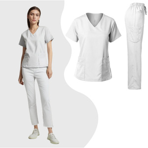 Women Scrub Suit Green V Neck Short Sleeve Top And Pants Set Moisture Wicking Hospital Uniform For Nurse Doctor Veterinary - Product Image 2