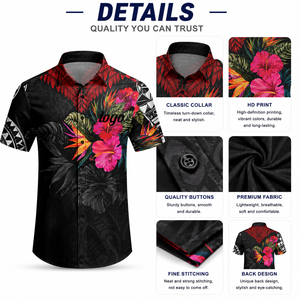 Camisa Hawaiana Polinesia Personalizada, Camisa Tribal de Samoa, Tonga, Fiyi, Tahití, Camisa Aloha Tropical con Hibisco, Camisa de las Islas del Pacífico para Hombre - Product Image 3