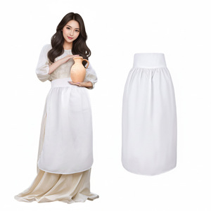 White Long <b>Half</b> <b>Apron</b> Cotton Vintage Style Maid Costume Women Adults Cosplay Outfit - Product Image 1