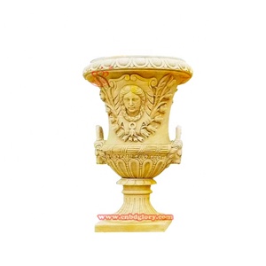 Vaso da giardino in pietra artigianale in marmo bianco di lusso scultura di arte floreale per esterni Plaza Garden & Street decorazione del paesaggio - Product Image 2