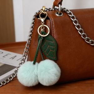 Fur Small Cherry <b>Car</b> Keychain Creative Hanging <b>Ornament</b> Women Plush Bag Accessory Bag Pendant - Product Image 4