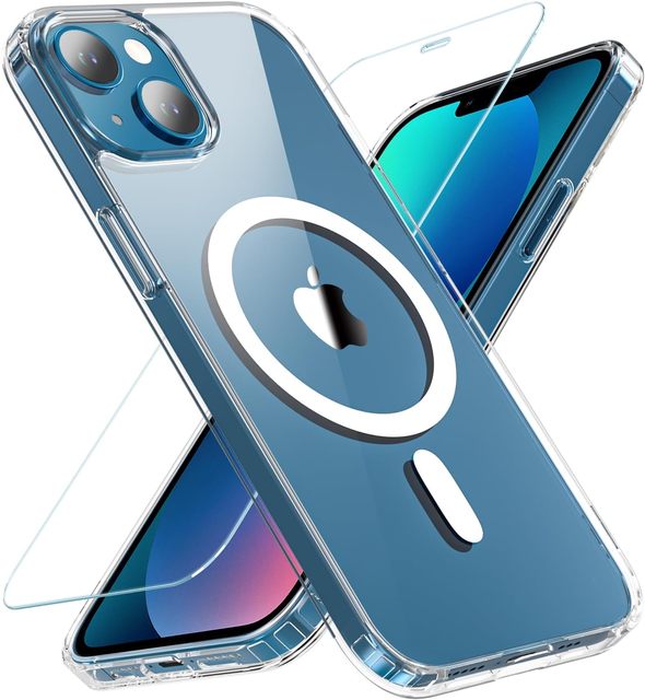 Magnetic iPhone 13/14 Phone Case with Screen Protector, Compatible , Not-Yellowing Shockproof Cove