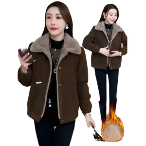 Abrigo corto acolchado de otoño-invierno para mujer, color liso, chaqueta holgada con solapa y botones, parka cálida y gruesa. - Product Image 3