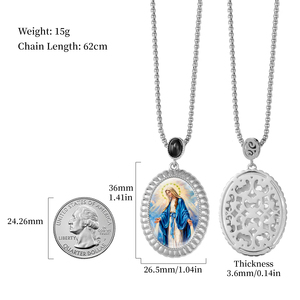 TIMEMUSE Colgante Católico de Lapislázuli con Sagrado Corazón de Jesús, Divina Misericordia y Virgen María, <span class=keywords><strong>Serie</strong></span> Pintado a Mano sobre Piedra Preciosa - XMH007 - Product Image 6
