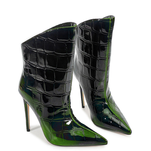 Botines de tacón alto para mujer, talla grande 47, con estampado de piedras y degradado de colores, de charol brillante y ajuste ancho - Product Image 6