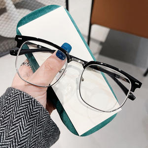 Gafas Qianai de media montura T2-9370 con lentes de PC anti luz azul, unisex, remaches cuadrados irregulares, puente medio - Product Image 5