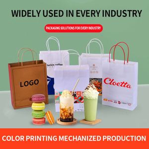 Kraft Paper Bags for Food Takeaway Pizza & Milk <b>Packaging</b> Recyclable Handle Gift Bags with Custom <b>Labeling</b> Printing - Product Image 2