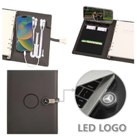 Nouveau cahier A5 à charge sans fil tendance avec boucle d'affichage du logo LED Clé USB cachée et batterie externe intégrée de 8000mAh