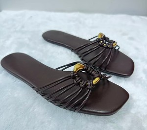 Sandales Gleibo pour femmes, nouées à la main, à fines brides multiples, avec décorations métalliques dorées, bout carré ouvert, pour l'été, décontractées, plage - Product Image 3