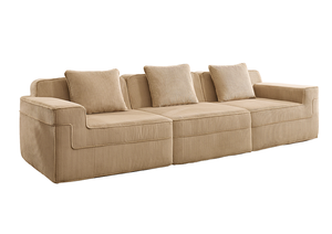 Canapé d'angle modulable 3 places convertible, sectionnel Cloud, assise profonde, avec coussins décoratifs modernes, en tissu velours côtelé camel - Product Image 4