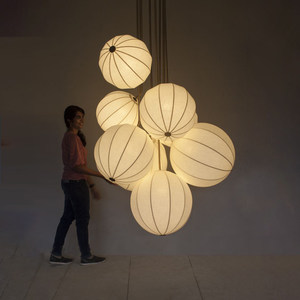 Lustre rond de style chinois moderne de Shanghai, forme melon d'hiver, satin blanc, LED E27, pour hôtel, restaurant, hall d'entrée - Product Image 4