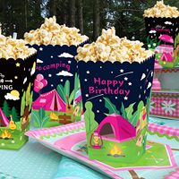 12 boîtes de faveur pour fête de glamping roses, boîtes à popcorn pour fête de glamping, décorations et fournitures pour fête de camping pour filles