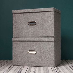 Home Closet Organizers with Lids Large Cotton Linen Fabric Folding Kids Toy Foldable Cotton <b>Storage</b> Box Bins <b>Clothes</b> Organizer - Product Image 4