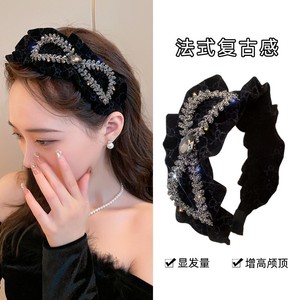 Bandeau de cygne <span class=keywords><strong>noir</strong></span> strass en velours Bandeau de haute qualité à bord large haut de gamme Accessoires pour cheveux haut de crâne - Product Image 3