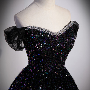 Abito da sera monospalla nero con paillettes e glitter, stile francese, per performance di bel <span class=keywords><strong>canto</strong></span> o matrimoni - Product Image 3