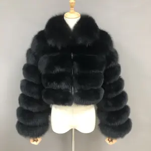 Benutzer definierte schwarze echte Fox Pelzmantel für Kinder Winter verdicken Kinder Pelz jacke pelzigen Mantel süße Kinder Kleidung