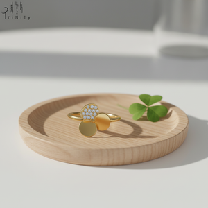 Anillo de Trébol de la Suerte Minimalista y Moderno de Calidad Excepcional, Joyería Fina de Oro Amarillo Sólido de 18K con Diamante Natural Real - Product Image 6