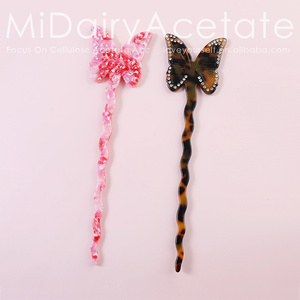 Midairy, superventas, tortuga <span class=keywords><strong>rosa</strong></span>, mariposa grande con diamantes, palos para el cabello de acetete para mujeres, accesorios para el cabello grueso, 19cm 4335 - Product Image 5